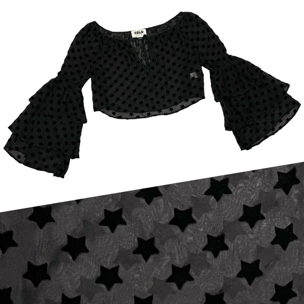 Stone Cold Fox Taurus Blouse Velvet Burnout Sheer Crop Top Black Stars Silk XS/S